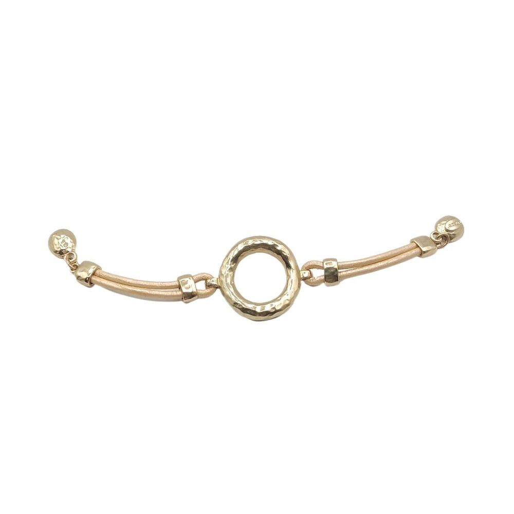 Chico’s Hammered Circle Bracelet 7.5" Gold Tone Cord Magnetic Closure Boho Chic